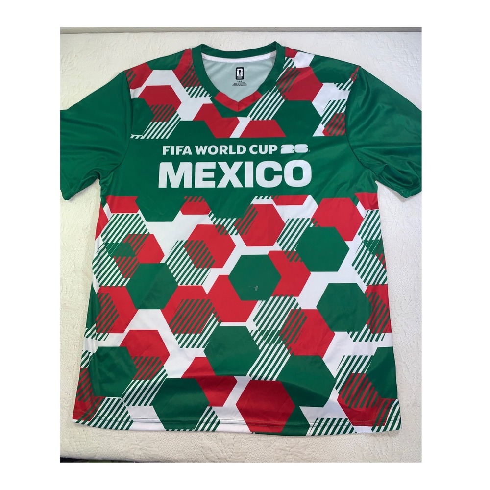 FIFA World Cup 26 Mexico Soccer Jersey Mens Large Green Red Hexagon Outerstuff